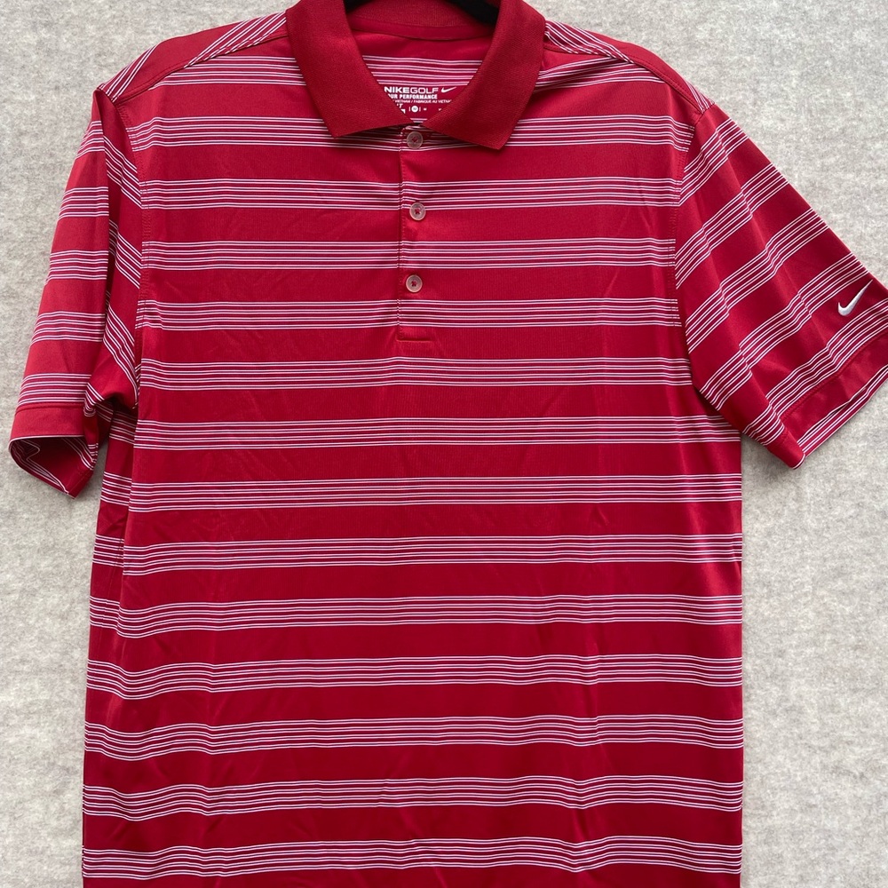 Nike Golf Tour Performance Mens Polo shirt Medium dri fit red stripe collared